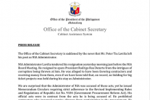 Press Release from Cabinet Secretary